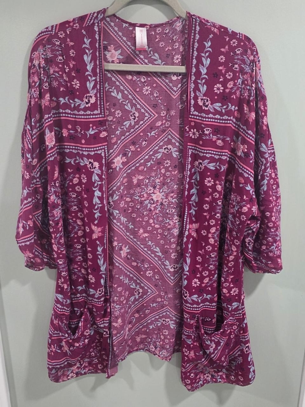 No Boundaries Berry Floral Open Front Kimono